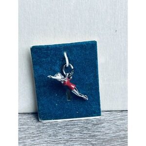 Swimmer Vtg Red Enamel Swimsuit Woman Diver Charm Sterling Silver Pendant